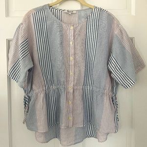 Madewell Atlantic Stripe Drawstring Waist Top L5107 Size S